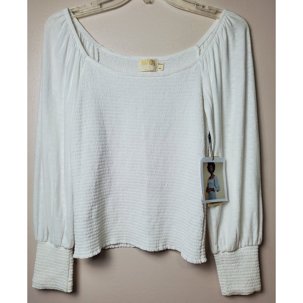 NWT Nation LTD Smocked Renaissance Long Balloon Sleeve Tee Square Neck Smocked‎